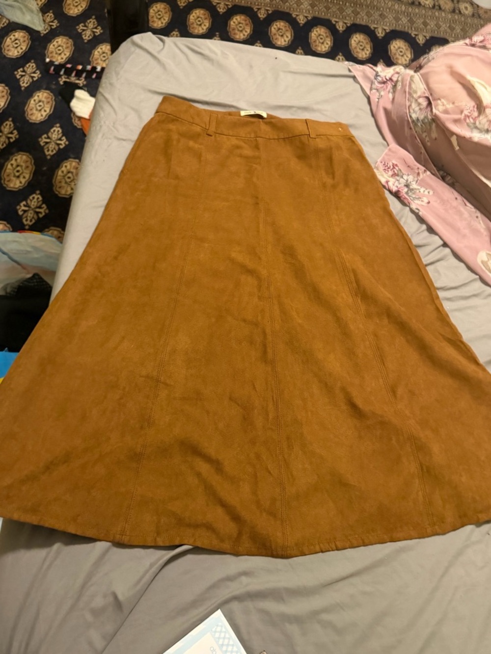 Duck Head Suede-Look A-Line Skirt in Cognac Brown